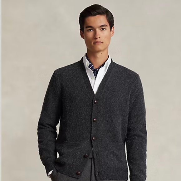 Ralph Lauren Suede-Patch Wool-Cashmere Cardigan - Picture 1 of 3
